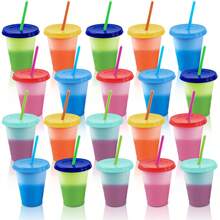 Vasos Mágicos De Plástico De 500ml Con Tapa Y Popote,20 Pzas - Colores mezclados - Ver 2