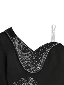 Women's Sexy V-Neck Maxi Dress, Elegant Middle Eastern Style Slit Evening Gown With Rhinestone For Party & Wedding