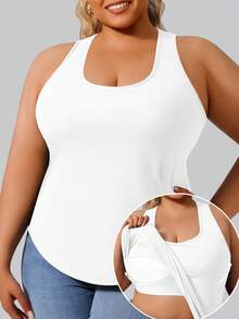 1 件适合所有季节的白色工字背心，带内置罩杯，瑜伽和运动服