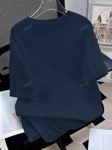 女式夏季 Y2K 几何图案纯色圆领短袖休闲宽松 T 恤
