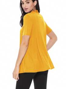 Casual Solid Short Sleeve Open Front Draped Cardigan For Office & Everyday Wear - Mustard Yellow - View 3