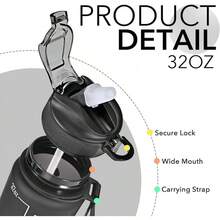 32 Oz Bottles With Times To Drink And Straw, Motivational Bottle With Marker, Leakproof, Drinking Sports Bottle Fitness, Gym And Outdoor - Black - View 11