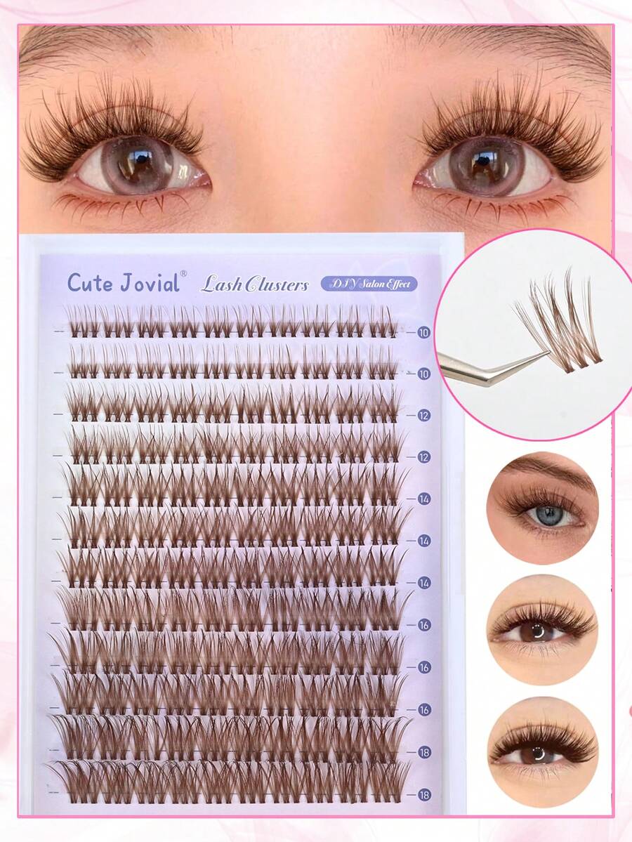 120 PCS Brown DIY Lash Extensions Crossed Wispy Lash Clusters Individual Eyelashes Natural Soft Lightweight 10-18mm Reusable Mix Style Lash Clusters - D - View 1