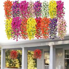8pcs Artificial Morning Glory Hanging Flowers, Precisetrue Hanging Flowers, Hanging Artificial Flower Vine, Long Hangingbush Flowers, Realistic UV Resistant Trailing Vines - 75Cm Lifelike Outdoor Decor With Eucalyptus Leaves - Waterproof Silk Faux Plant For Garden, Wall, Fence, Wedding Favors, Anniversary - Multicolor - View 4