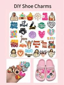 31 pièces Éléments de la Bible Charms pour chaussures, sabots, sandales, décoration ; Charms mignons pour boucles de chaussures, accessoires de sabots pour enfants, filles, garçons, cadeaux de fête, cadeaux, fête des mères, Halloween