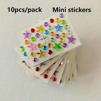 10pcs Shiny Crystal Rhinestone Stickers, Assorted Colorful Diamond Shape Gemstone Decal Stickers, Plastic Jewel Stickers, DIY Decorative Crafts, Suitable For Party Decoration School Supplies,Back To School