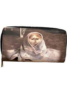 Fashionable Long Zipper PU Wallet Cartoon Cat Design Unisex For Women Mini Wallet Purse Wallet Long Wallet Keychain - Multicolor - View 1