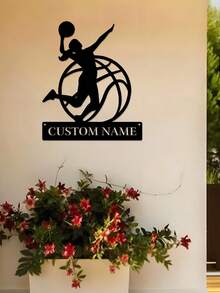 1pc Customized Basketball Themed Decorative Metal Wall Art - Personalized With Name - Girl Player, Boy Player, Basketball Player Silhouette And Name, Durable, Vibrant Colors, Suitable For Indoor And Outdoor Spaces - Adds Vibrancy To Living Room, Hallway, Bedroom, Home And Office Walls, Cafes And Shops - Decor, Home Decoration, Wall Decor, Room Decor, Bedroom Decor, House Decor, Personalized Gift, Birthday Gift, Christmas Gift - Multicolor - View 9