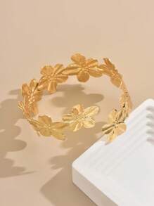 1pc Exaggerated Geometric Flower Opening Bangle Bracelet For Women