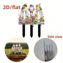 2D平面印刷波西米亚风格，三只鸟花园柱，亚克力标志，整体动物主题花园艺术，耐候耐刮户外花盆和花园展示标志
