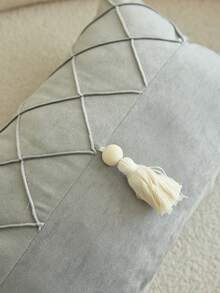 1pc Gray Pleated Tassel Patchwork Pillow Cover, Suitable For Indoor Decoration, All Season Cushion Cover, Pillow Insert Not Included - Grey - View 7