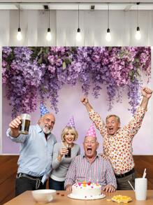 1pc Purple Wisteria Vine Wall Photography Backdrops Green Leaves Flowers Wall Party Banner 59.1*39.4/82.7*59.1/106.3*70.9 Inches Floral Newborn Shower Birthday Wedding Photo Background Indoor Outdoor Decoration Supplies