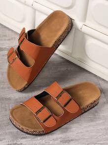 Cute Strap Soft Cork Sole Flip Flops, Two-Buckle Design Men/Women Beach Sandals, Wide Version Plus Size