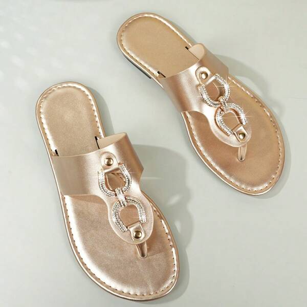 1 Pair Shiny Fashion Women Flip Flops, Hollow Design Elegant Outdoor Sandals, Party & Casual Non-Slip Ladies Shoes