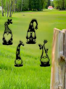 Nordic Style Metal Material, Striped Pointed Hat Long Beard Santa Gnome Silhouette, Unique Aesthetic And Sturdy Quality, Metal Garden Decor Rustic Charm - Suitable For Garden Decoration, Balcony Arrangement, Yard Landscaping, Indoor Corner Accents, Christmas Decoration