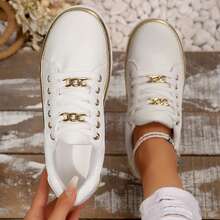 Sneakers For Women Casual Round Toe Flat Sole Anti Slip Everyday Walking Shoes - 白色 - 查看 3