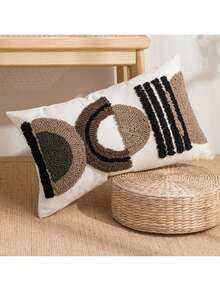 1 Peça/2 Peças Conjunto de Capa de Almofada Decorativa com Padrão Semicircular DC, Bordado em Veludo de Lona Estilo Nórdico, Têxtil Doméstico, Decoração de Sala de Estar, Quarto, Sofá, Festa de Feriado, Jardim Externo, 30*50cm 45*45cm, Sem Almofada Interna - Marrom Claro - Visão 15