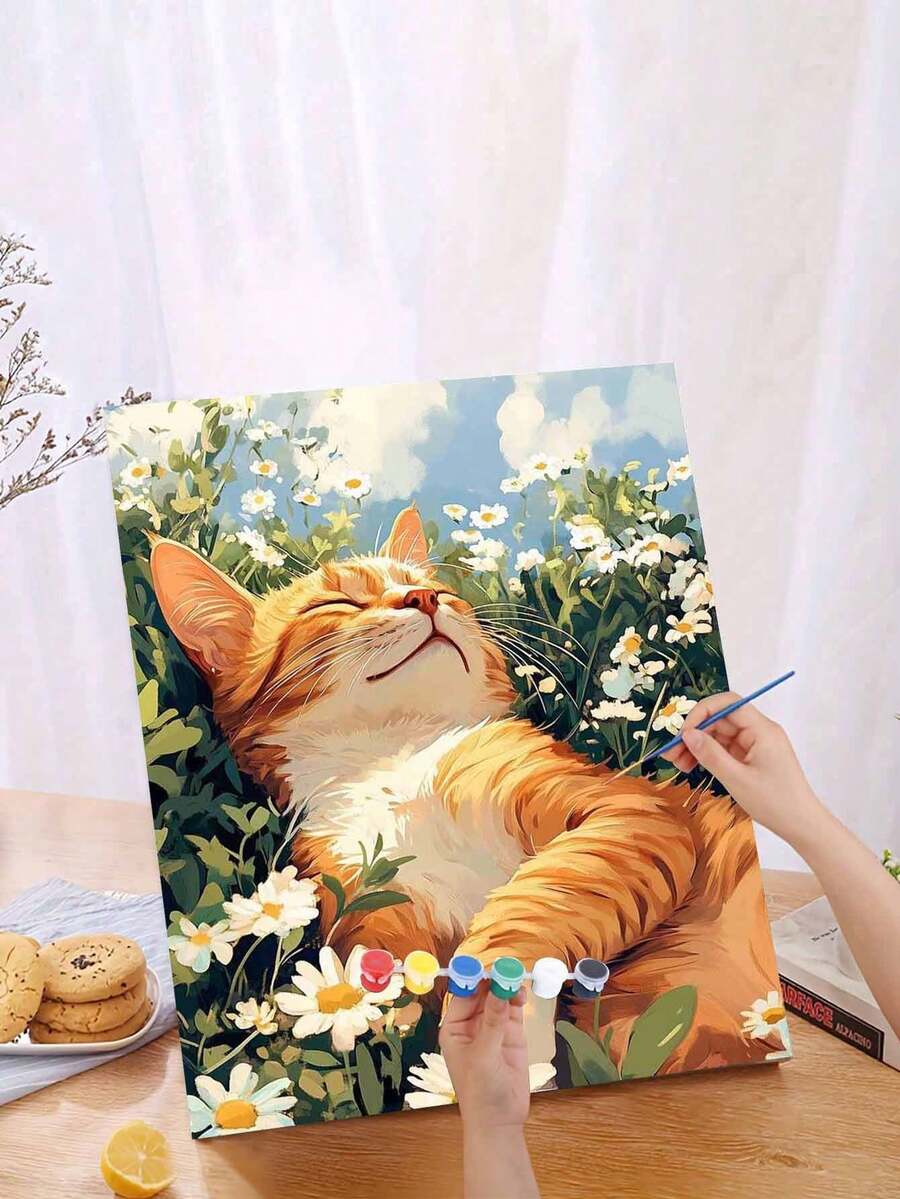 1 套睡猫 DIY 数字油画艺术套件，适合成人、工艺品、卧室和艺术墙面装饰的艺术绘画套装，简单有趣的绘画方法，无需绘画技巧，实现您的艺术家梦想，沉浸在色彩缤纷的世界中，每一笔都是自我表达，送给家人和朋友的最佳礼物，40 * 50 厘米 - 橘色 - 查看 1