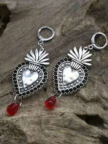 1 Pair Vintage Style Creative Hollow Heart Mysterious Dark Personalized Pendant Earrings For Women - Heart Shaped Ruby Pendant - View 5