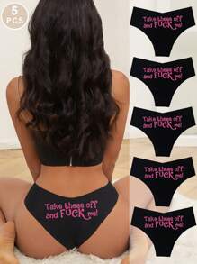 5 Pairs Skin-Friendly Seamless Low-Waist Panties, Soft Thin Letter Print Breathable Underwear For Women