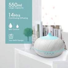 550ml Wood Grain Essential Oil Diffuser, Ultrasonic Humidifier, Remote And 6 Oils, Automatic Shutdown