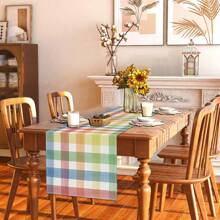 Watercolor Multicolor Buffalo Plaid Table Towel Plaid Tablecloth Farmhouse Spring And Summer Easter Home Kitchen Dining Table Decoration