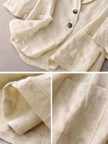 Blazer ampio da donna in lino con maniche a 3/4, con grandi tasche, casual per primavera/estate