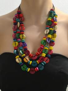 1 colar boho feito à mão com estampa de lua e coco, acessório para férias na praia e verão