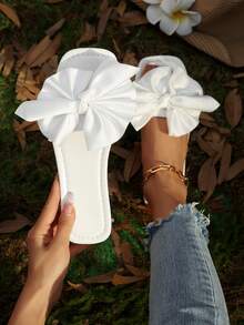 Bowknot Slippers Women's Fashion Slide Sandals, Non-Slip Casual Bowknot Beach Flip Flops Suitable For Dates, Vacation, Party, Hanging Out, Home & Outdoor - White - View 2