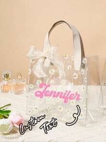Bolsa PVC con margarita pequeña personalizada con nombre, bolso de mano PVC con lazo beige, bolsa de regalo para propuesta a la niña de las flores, bolsa de regalo con margarita personalizada con asa, regalo personalizado para la niña de las flores, bolsa de regalo transparente personalizada con cinta, bolsa de regalo transparente personalizada con nombre para la niña de las flores - Multicolor - Ver 2