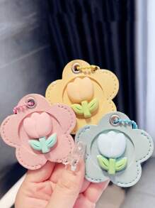 1/2Pcs Tulip Key Holder Set|Elegant PU Leather Keychain Organizer Protection, House Keys - Ladies' Luxury Key Pouch Soft Key Holder Chain Accessories For Women Girls, Perfect Gift For Her