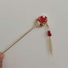 1pc Vintage Red Hanfu Hair Clip, Elegant Brides Hair Ornament Fan Shape Hair Stick For Traditional Chinese Dress Bun Extension Hair Bun Hair Pin Hair Bun Maker