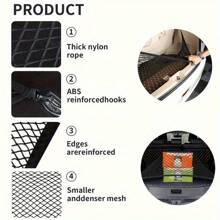Universal Cargo Storage Net With Elastic Net And ABS Hooks, 27.5x27.5 To 41.3x41.3 Inches, Black Durable Polyester Storage Solution, Camper To Prevent Items From Falling, Flexible And Easy To Install, Universal Car Models, Trunk Accessories