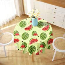 1pc Watermelon Print Table Cloth, Modern Polyester Rectangular Or Round Waterproof Tablecloth, Digital Printing Suitable For Living Room, Outdoor Dining Table, Small Round Table