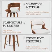 [Bar Stools]3-Piece 26" Counter Height Bar Stool Set - Mid-Century Modern Design With 360° Swivel, Walnut Veneer & Faux Leather Seat, Ergonomic Solid Backrest For Kitchen Island, Home Bar, Breakfast Nook, White - 白色 - 查看 4