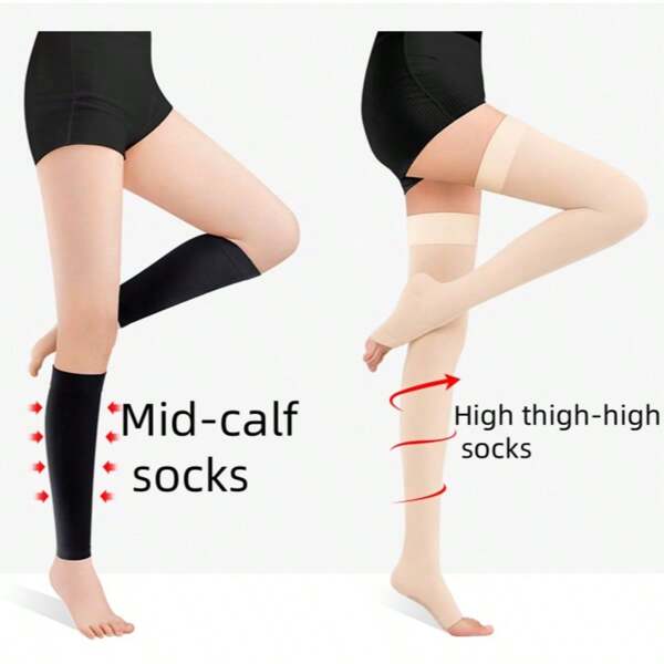 2pcs/Set Anti-Varicose Second-Degree Elastic Long Stockings, Anti-Thrombosis Compression Leg Warmers, Nurse Shaping Compression Hosiery, Random Design
