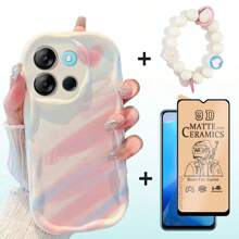 Für Infinix Smart 8 Bildschirmschutz, Keramikfilm, Weicher Film, farbige Creme Handyhülle, Creme Perlenarmband, Handyschlaufe, Smart 9, Smart 7, I Tel A50/A70, Smart 10