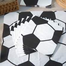 25pcs/Pack 13*13 Inch/33*33cm Disposable White Football Printed Paper Napkins, Suitable For Parties Decoration And Daily Use