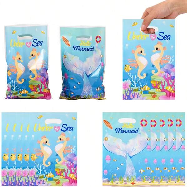 50 piezas Bolsas de regalo para fiesta de sirena, bolsas de caramelos y snacks, ideales para fiesta de cumpleaños, boda, envasado de decoración para exteriores