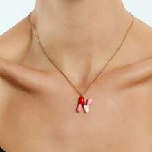 女士气球首字母项链吊坠，泡泡字母项链精致字母珐琅吊坠 18K 镀金蓬松名字个性化珠宝礼物