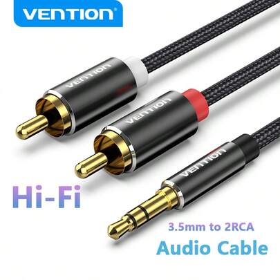 Cable VENTION AUX de 3.5 mm a 2 RCA de 1 m, trenzado de nailon, enchufe estéreo de 3.5 mm a cable divisor de audio doble RCA compatible con controlador DJ, amplificador Hi-Fi, altavoz