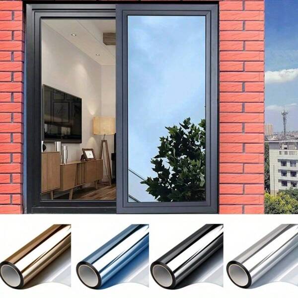 1roll 40*200cm Unidirectional Mirror Window Film, Privacy Sunscreen Glass Sticker, Thermal Control Reflective Film, Self-Adhesive Window Film