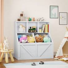 Huisuilinss Kids Bookshelf And Toy Storage,Kids Toy Storage Organizer,Kids Bookcase,Wood Kids Book Shelf For Playroom Bedroom Nursery Classroom Daycare - antique white - View 3