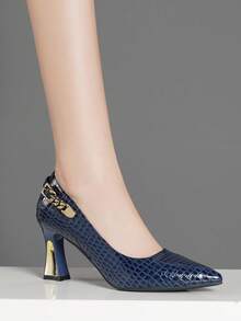 Women's Fashion Buckle Decoration Solid Color Comfortable Versatile Pointed Toe High Heel Pumps, Suitable For All Season,Elegant,Elegant - Blue - View 4