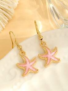 1pair Exquisite Sweet Cute Starfish Drop Earrings For Girls Stylish Delicate Street Party Summer Beach Vacation Holiday Jewelry Accessory For Children Birthday Gift - Multicolor - View 5
