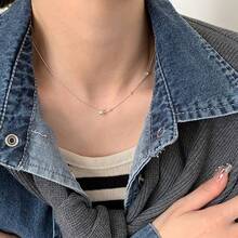 1pc Minimalist Bead Choker Necklace, Simple Clavicle Chain (Random Bead Quantity) - Silver - View 4