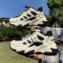 1 Pair Women's Breathable Anti-Slip Lace-Up Chunky Sneakers With Mesh Panels, Sporty & Casual