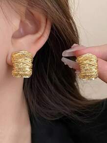 1 par de pendientes de metal con diseño geométrico de moda para mujer, accesorios para fiesta/viaje, joyas gruesas