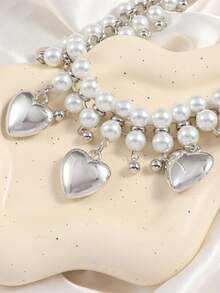 1 件女士双层珍珠项链，带心形吊坠颈链，时尚优雅，适合派对佩戴 - 鎖骨鏈 - 查看 6