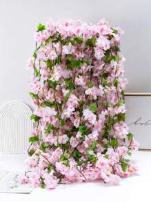 1Pc 8FT Artificial Sakura Hanging Rattan, Fake Sakura Plant Garland, Silk Rattan For Spring And Summer DIY Wedding Arch Tabletop Decoration, Fall Fake Plants, Thanksgiving, Halloween, Christmas, Outdoor Party Backdrop, Room Decoration, Garden Decoration Supplies Home Decor Back To School School Supplies